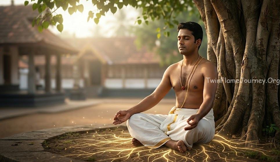 Spiritual South Indian man meditating representing Moola Nakshatra roots