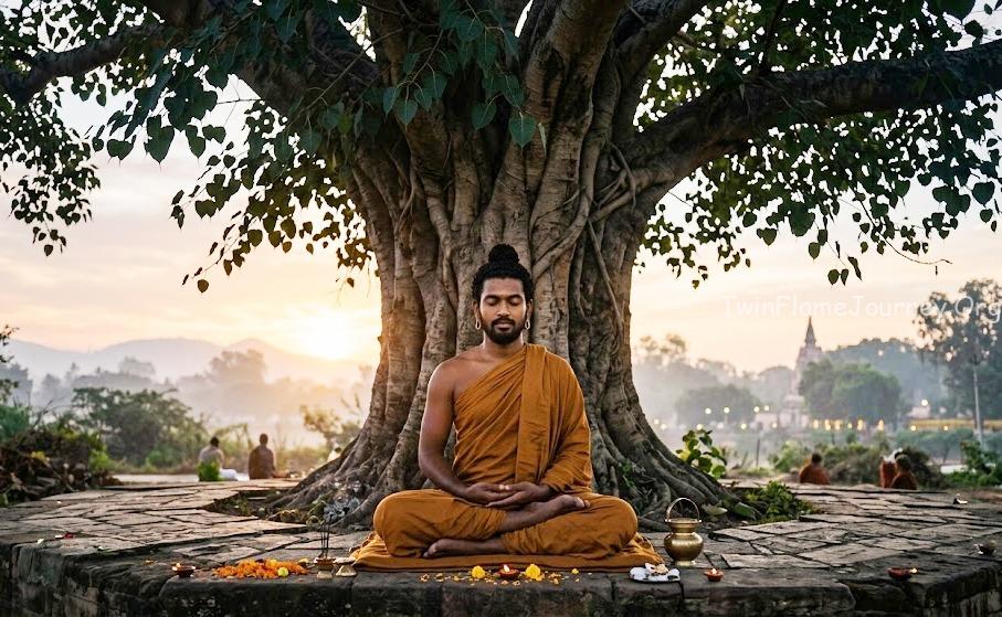 Spiritual Budha meditating representing Moola Nakshatra roots.