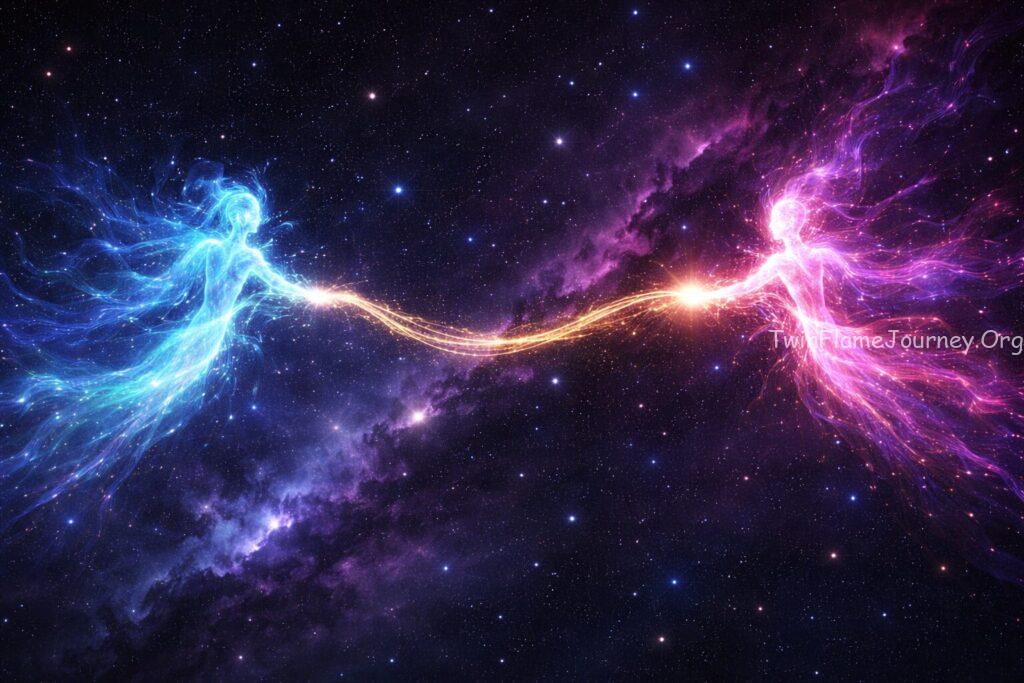 Visualizes the telepathic and energetic link felt even during physical separation.