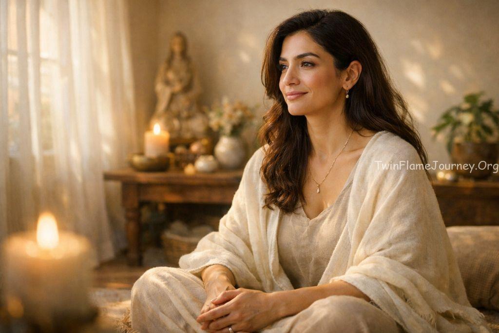 Mature Iranian woman representing wisdom and patience in the Twin Flame journey.