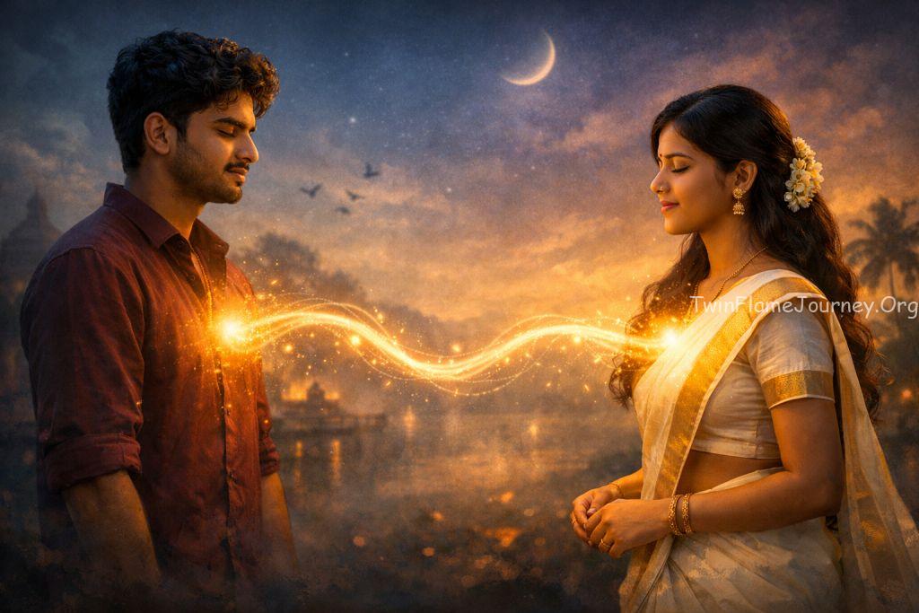 Spiritual connection between Twin Flames despite physical separation, featuring South Indian faces