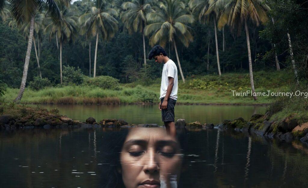 DM looking into a still pond : the reflection shows DF