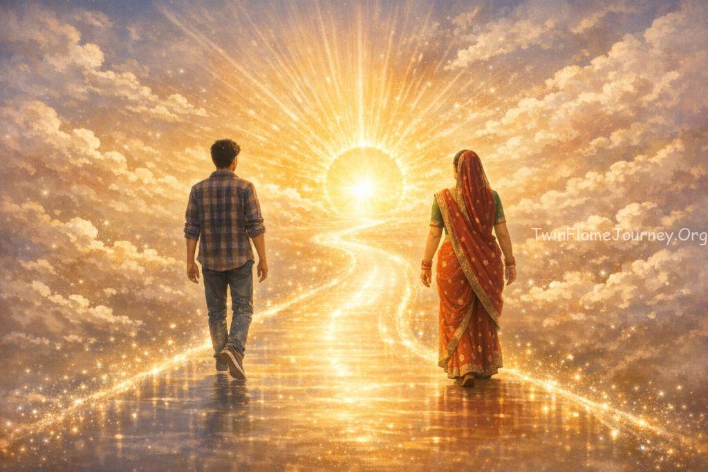 This image shows that true union requires two independent, empowered souls walking their own paths toward the same light.